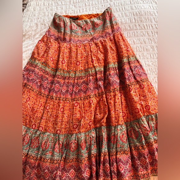 Ralph Lauren Vibrant Orange and Green Bohemian Maxi Skirt - Picture 4 of 5